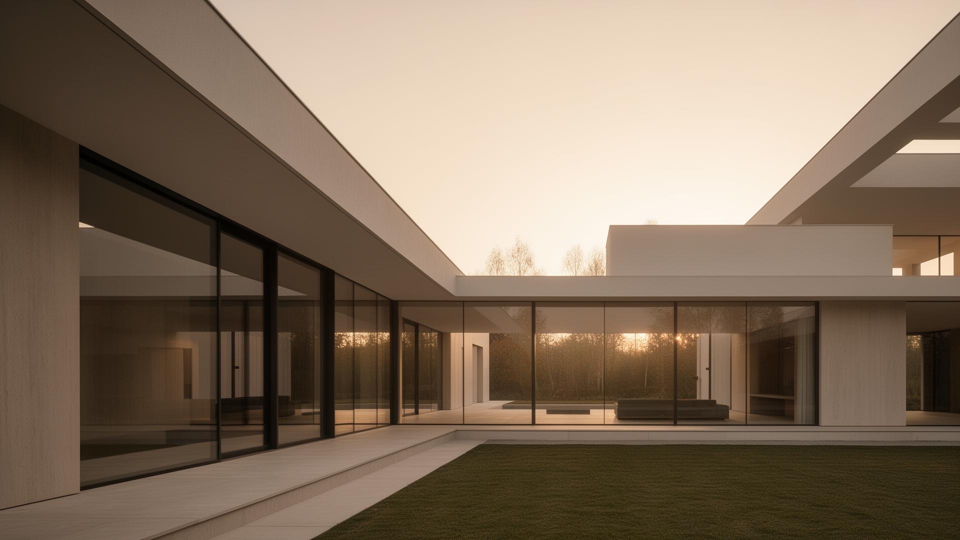 Modern minimalist home at golden hour